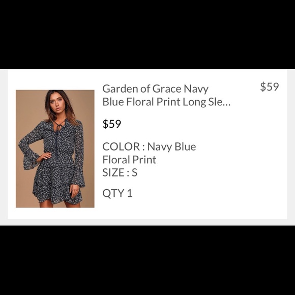 Lulu’s Navy Floral Long sleeve dress - Picture 2 of 7